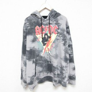 XL★古着 長袖 ロック バンド スウェット パーカー メンズ AC/DC 大きいサイズ 黒他 ブラック ブリーチ加工 【spe】 25mar14 中古 スエット トレーナー トップス(パーカー)