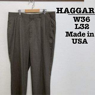 ヴィンテージ(VINTAGE)のUSA製　90s　HAGGAR　スラックス　グレーブラウン　チェック柄　W36(スラックス)