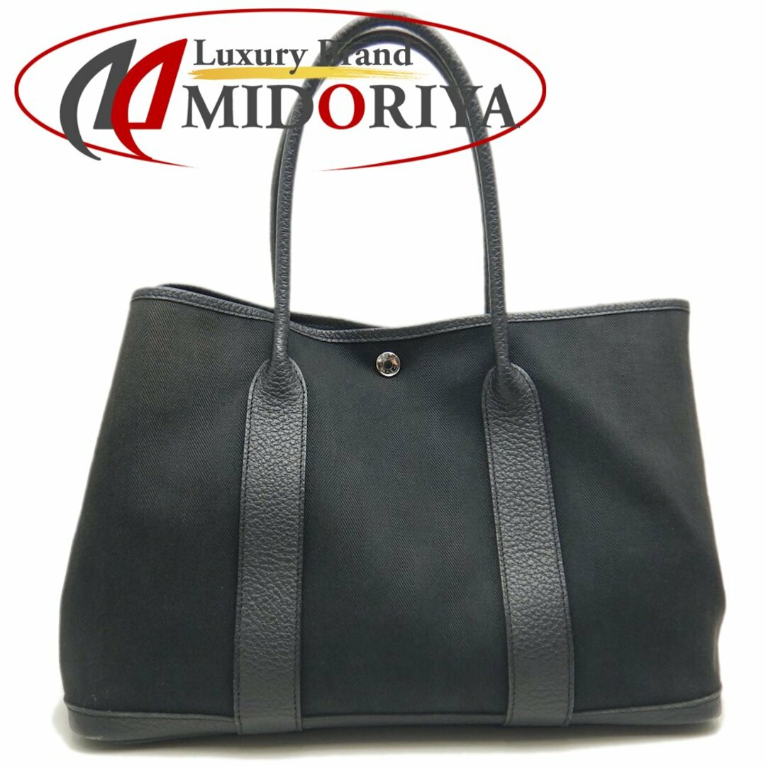 HERMES - HERMES エルメス ガーデンパーティPM トートバッグ トワルシェブロンxトゴ ブラック/252553【中古】