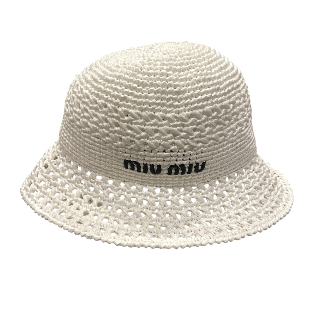 MIU MIU - 　ミュウミュウ miu miu ロゴストローハット ホワイト レーヨン レディース その他ファッション雑貨
