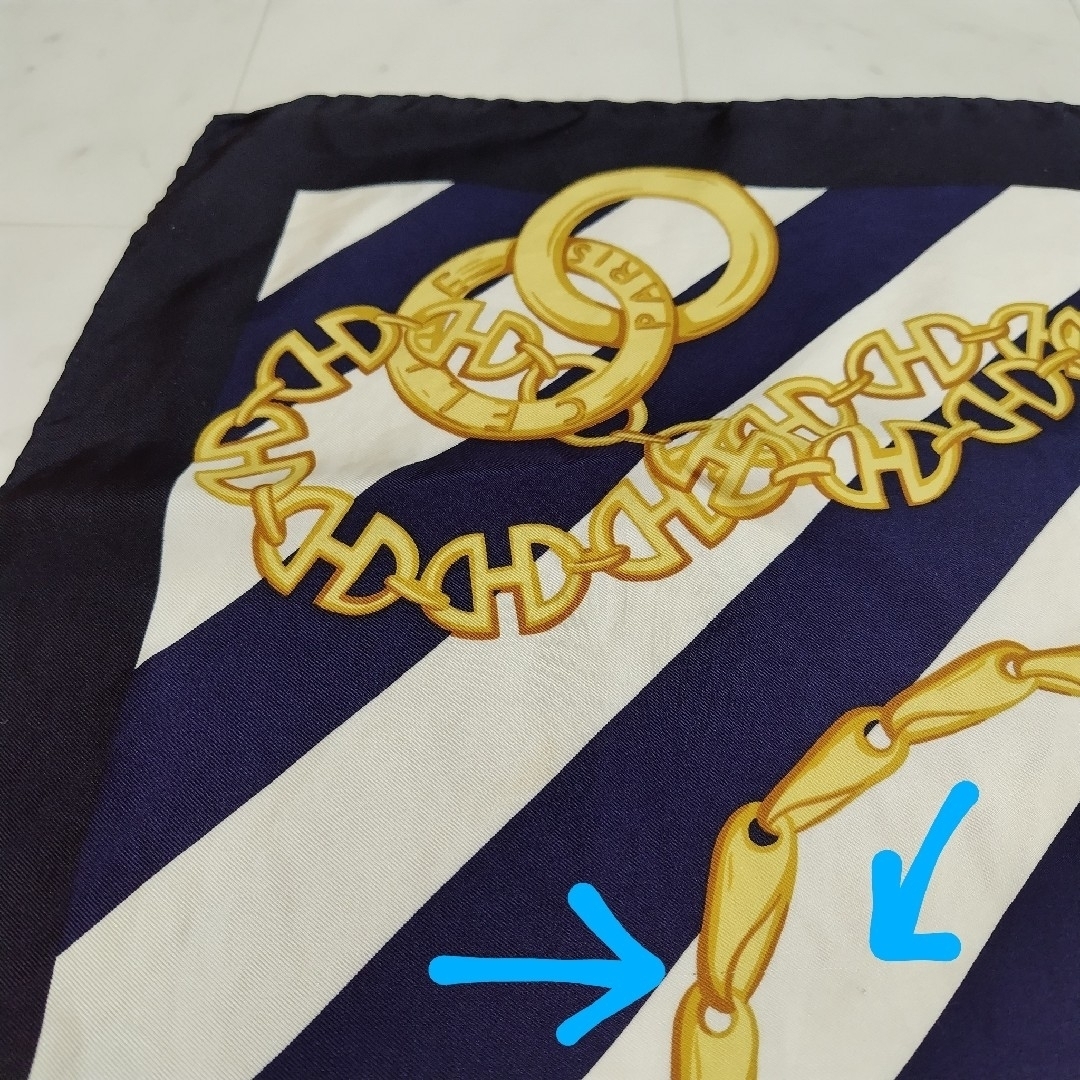 CEFINE(セフィーヌ)の【CELINE】スカーフ マリン ボーダー チェーン マカダム ロゴ ベルト 紺 レディースのファッション小物(バンダナ/スカーフ)の商品写真