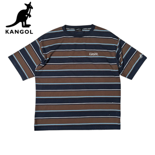 カンゴール(KANGOL)のKANGOL ブラウン ボーダー 刺繍ロゴ 半袖Tシャツ(Tシャツ/カットソー(半袖/袖なし))