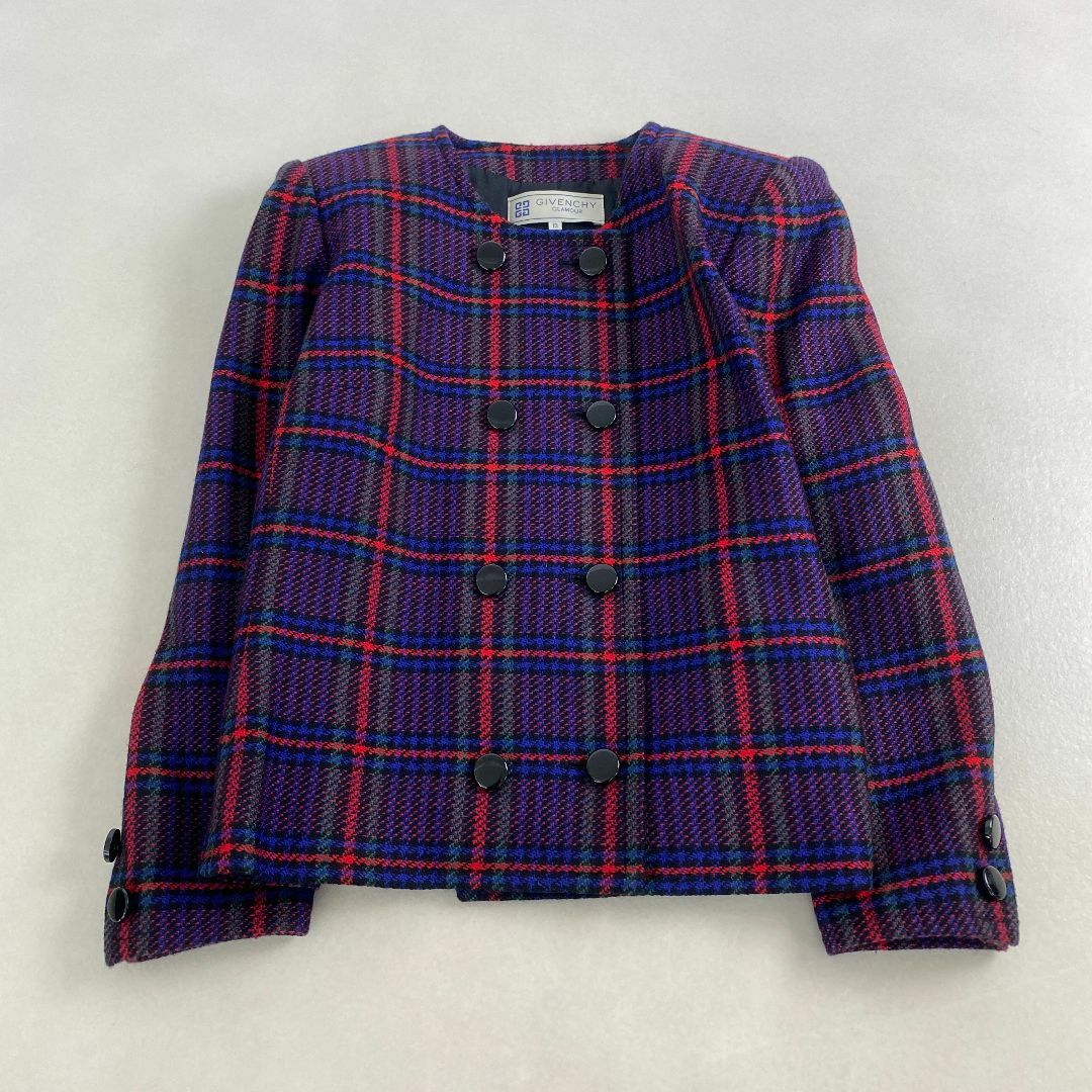 GIVENCHY - 美品　ジバンシー　ノーカラージャケット　GIVENCHY　チェック　ショート丈