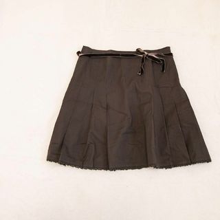 イーストボーイ(EASTBOY)の美品✨イーストボーイ プリーツスカート 膝丈 レース ベロアリボン こげ茶【L】(ひざ丈スカート)