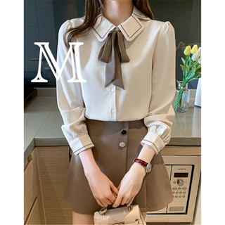 11【まとめ割引】M・長袖シャツ 蝶結びブラウス レトロ エレガント 洋服(シャツ/ブラウス(長袖/七分))