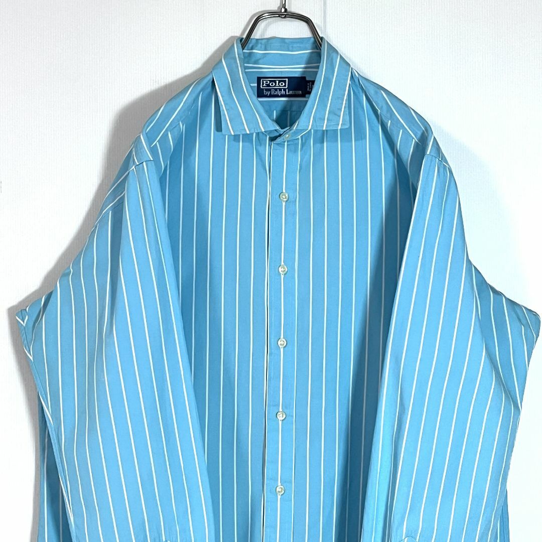 ポロラルフローレン ストライプ長袖シャツ L ターコイズブルー
