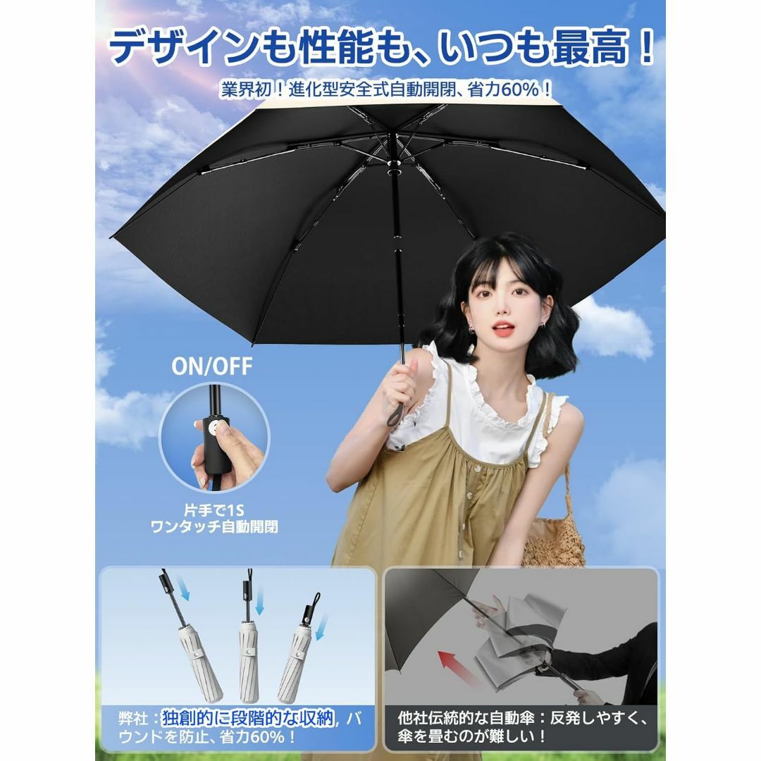 日傘 UVカット100遮光遮熱 折りたたみ傘【日本業界初！安全式自動開閉・JIS レディースのファッション小物(傘)の商品写真