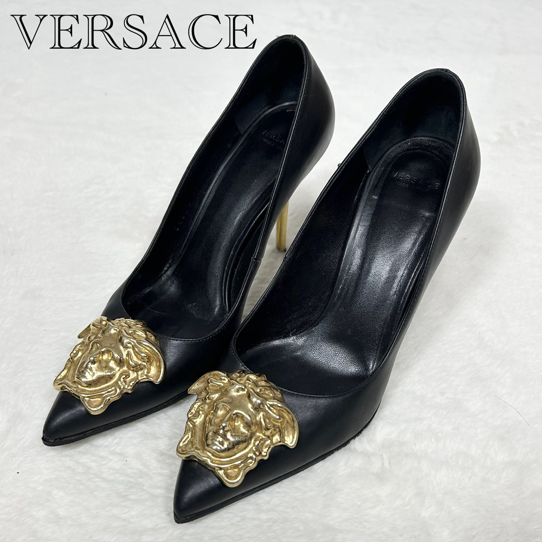 希少!VERSACE ピンヒール メデューサ パンプス ハイヒール レザー 希少!VERSACE ピンヒール メデューサ パンプス ハイヒール レザー