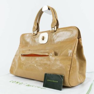 ロンシャン(LONGCHAMP)の【極美品✨】ロンシャン ギャビー ターンロック ハンドバッグ エナメル ベージュ(ハンドバッグ)