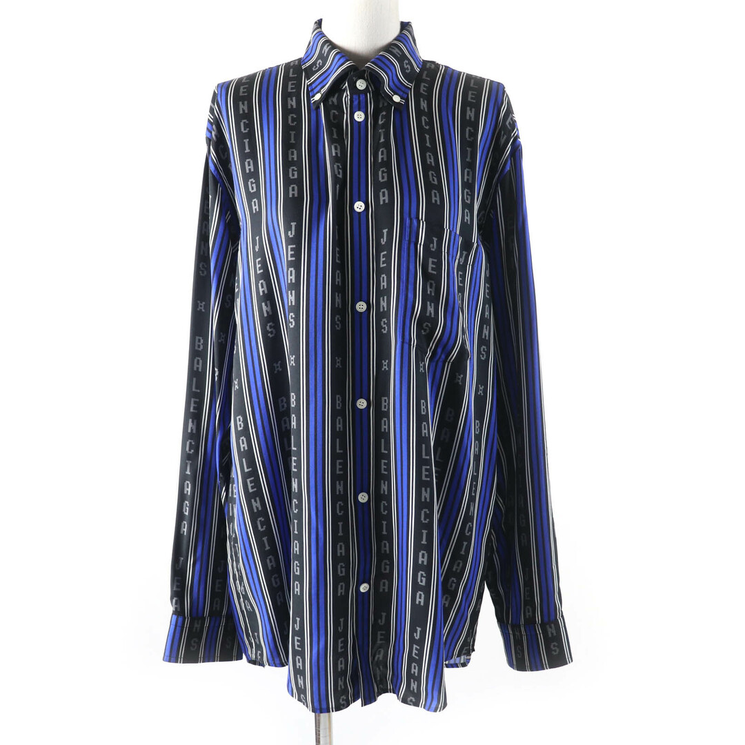 BALENCIAGA - 極美品★BALENCIAGA バレンシアガ 20SS 658956 ロゴボタン付 ストライプロゴ オーバーサイズ 長袖シャツ マルチ 34 正規品 ユニセックス