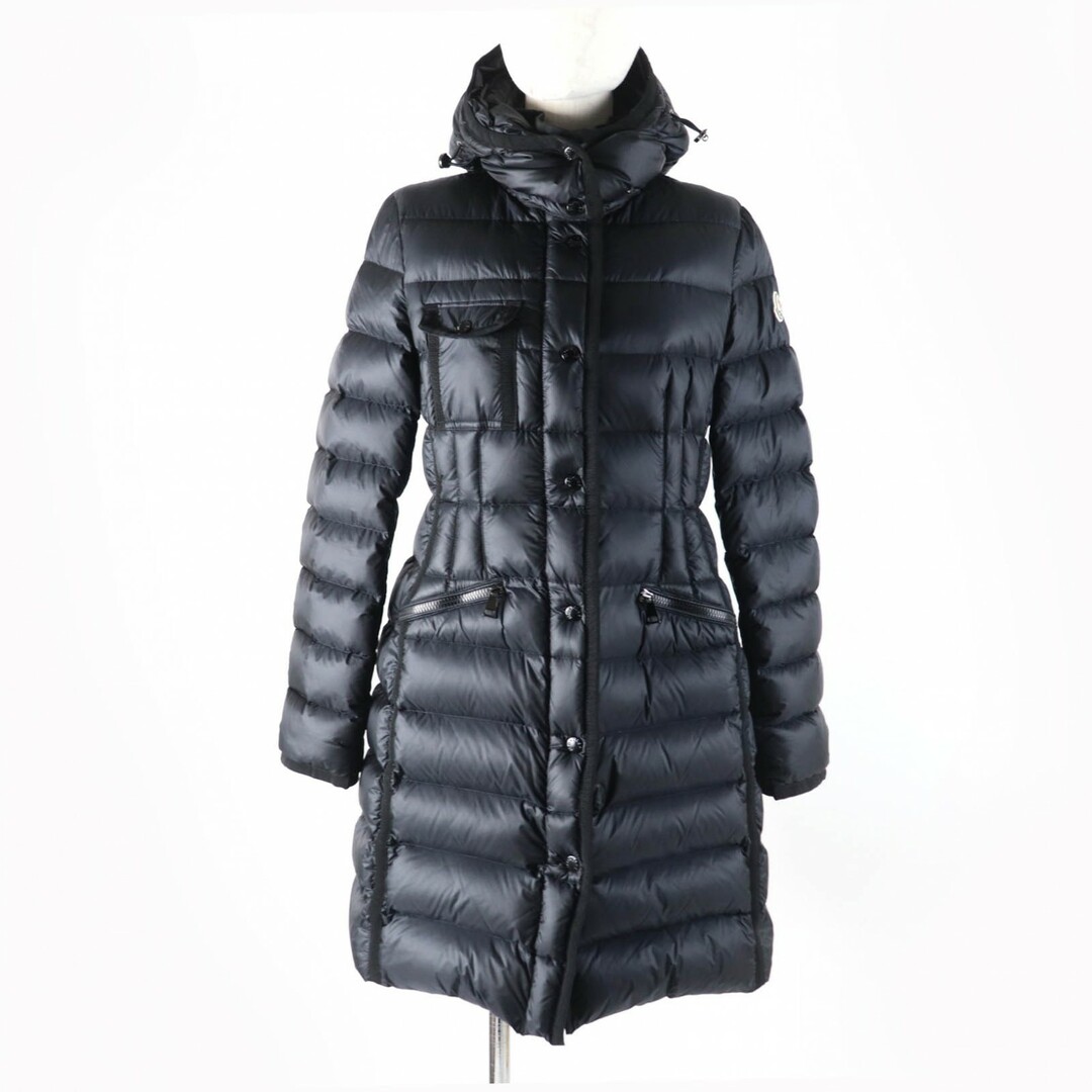 MONCLER - 美品☆MONCLER モンクレール HERMINE エルミンヌ ロゴワッペン・フード付 ZIP UP ダウンコート ブラック 1 正規品 レディース