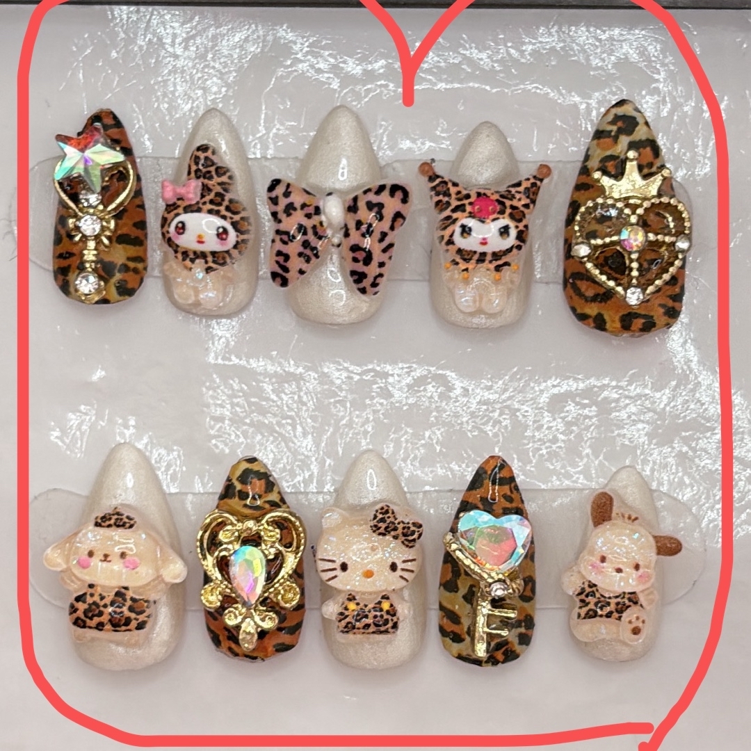 nail No.651 キッズネイル サンリオキャラクターズ ヒョウ柄 コギャル コスメ/美容のネイル(つけ爪/ネイルチップ)の商品写真