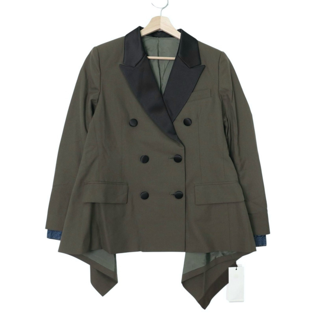 sacai - Sacai サカイ ジャケット 異素材ドッキングジャケット デニム テーラードジャケット アウター 服  カーキ インディゴ ポリエステル  ウール   レディース 春 秋 美品【中古品】