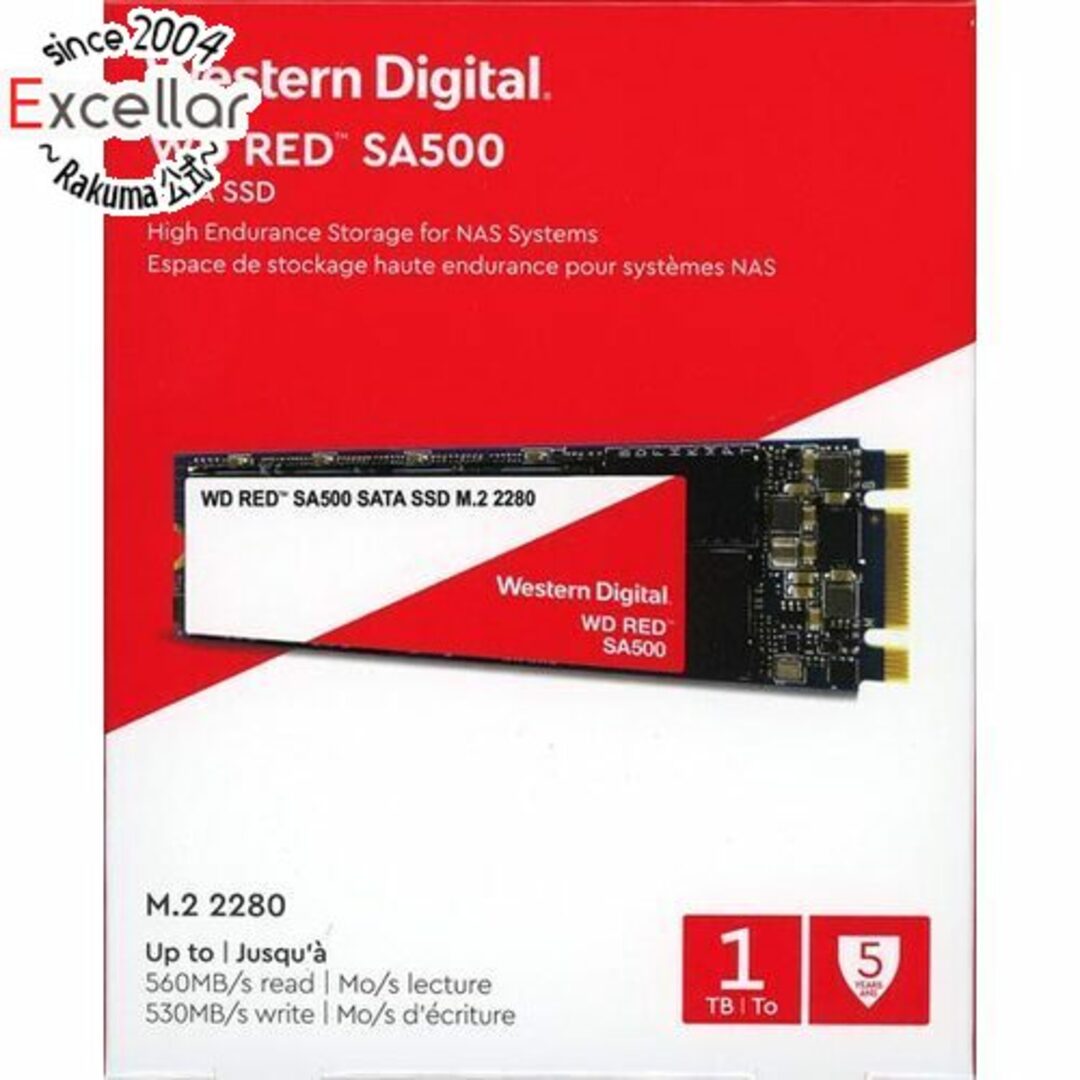 Western Digital(ウエスタンデジタル)の【新品訳あり(箱きず・やぶれ)】 Western Digital製 SSD WD Red SA500 NAS SATA WDS100T1R0B 1TB スマホ/家電/カメラのPC/タブレット(PC周辺機器)の商品写真