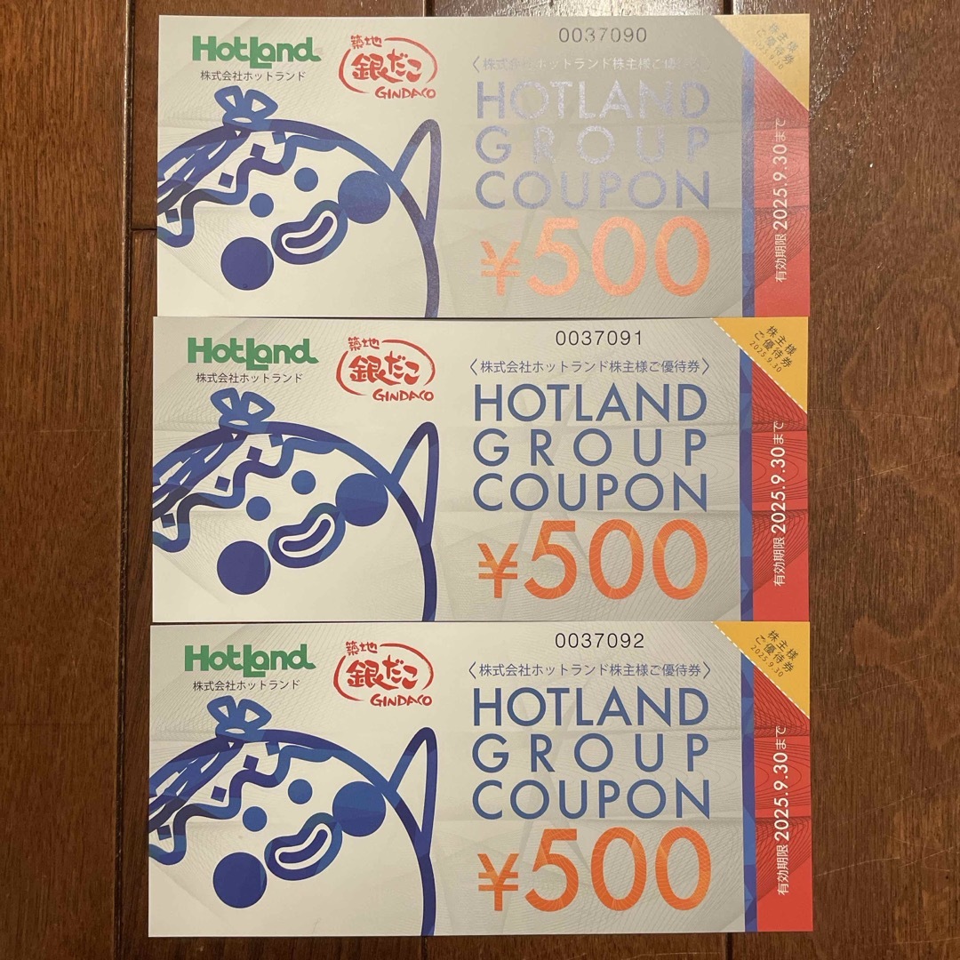 ホットランド 株主優待 1500円分 チケットの優待券/割引券(レストラン/食事券)の商品写真