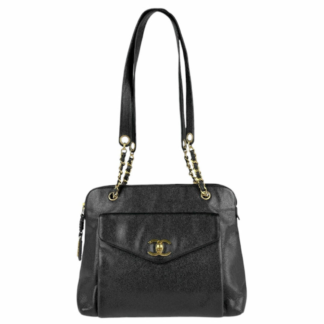 CHANEL - シャネル CHANEL ショルダーバッグ キャビアスキンレザー ブラック ゴールド レディース 送料無料【中古】 n1144