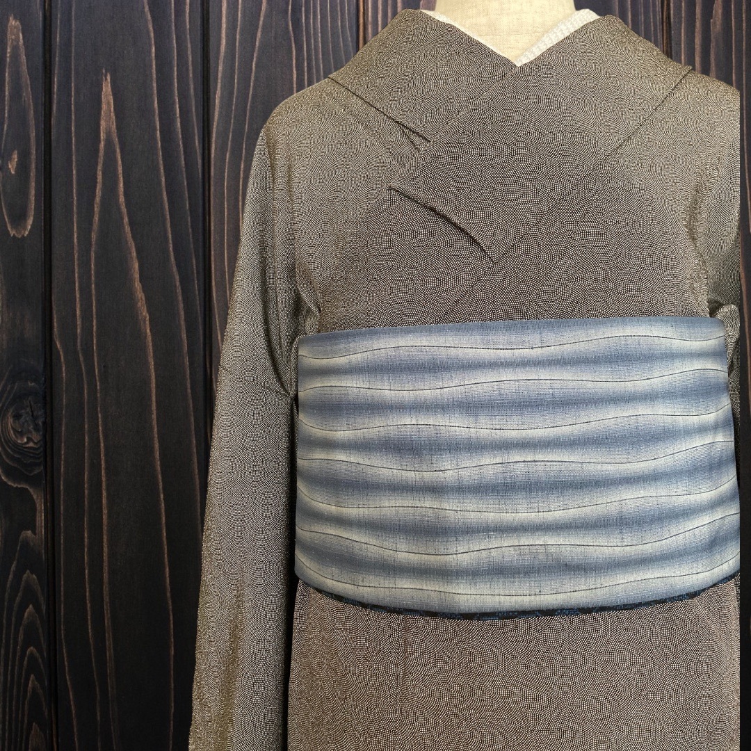 着物反物*染め紬と西陣大人の兵児帯 半幅帯長尺470cmハンドメイド
