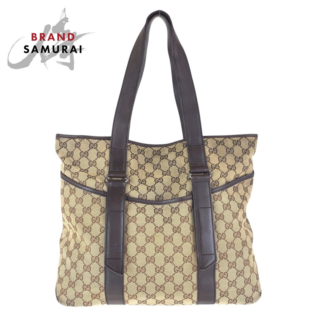 GUCCI - GUCCI グッチ ベージュ ブラウン GGキャンバス /レザー 145971 トートバッグ ショルダーバッグ レディース 501254 【中古】