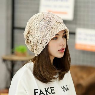 【新品】女性用リボンレース ビーニーハットゴールド(ニット帽/ビーニー)