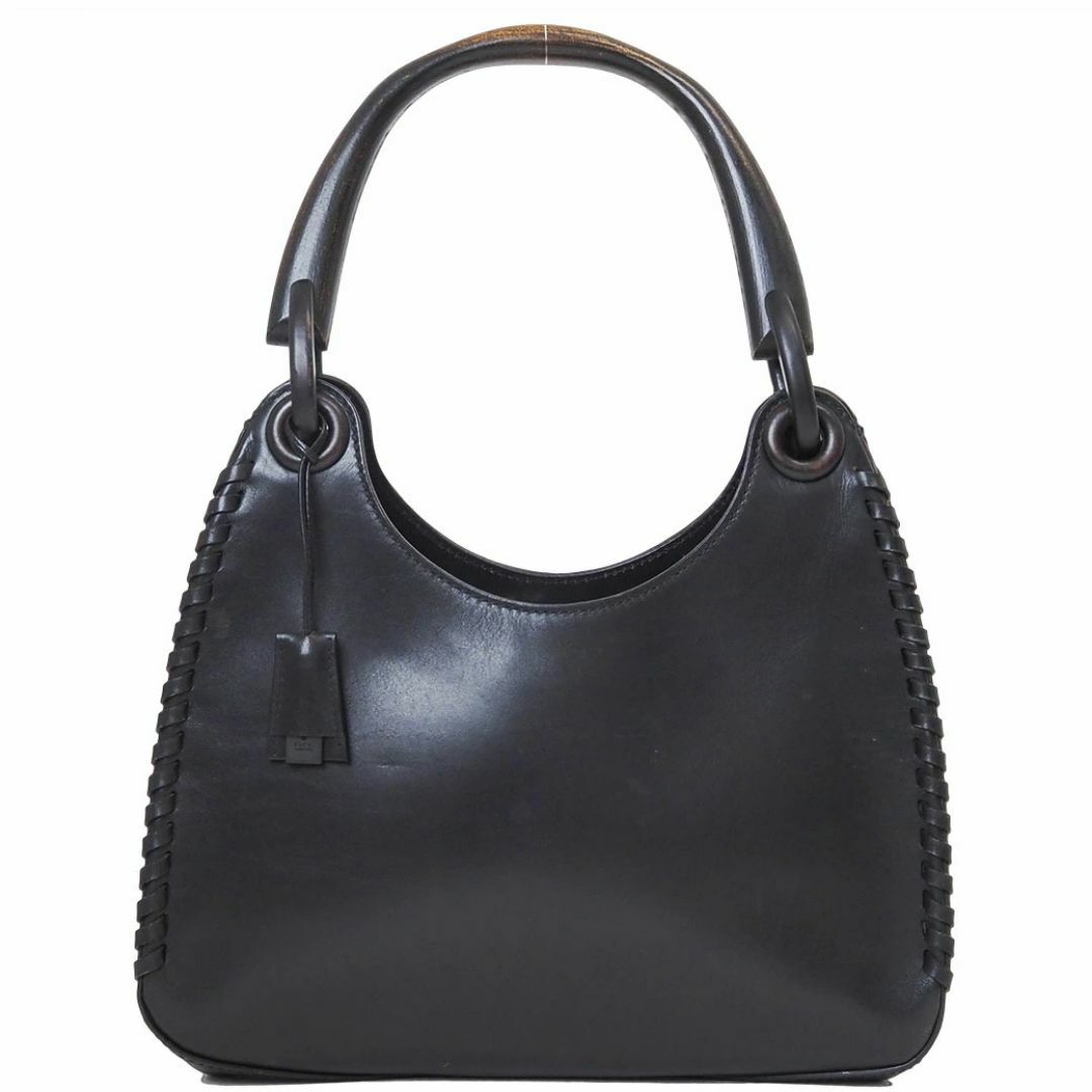 GUCCI - グッチ ウッドハンドル ワンショルダー ハンドバッグ 106237 ステッチ ブラック レディース レザー 小さめ GUCCI