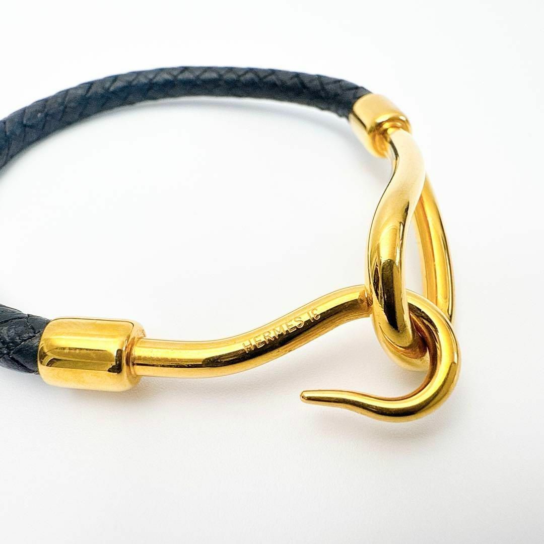 エルメス HERMES ジャンピング バングル(ブラック×ゴールド/レザー) エルメス ジャンボフック レザー ブレスレット ブラック