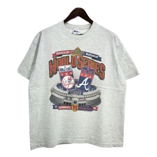 90年代 USA製 PRO PLAYER プロプレイヤー MLB 1996 ワールドシリーズ 半袖Ｔシャツ プロチーム ライトグレー(メンズ XL)中古 古着 T3988(Tシャツ/カットソー(半袖/袖なし))