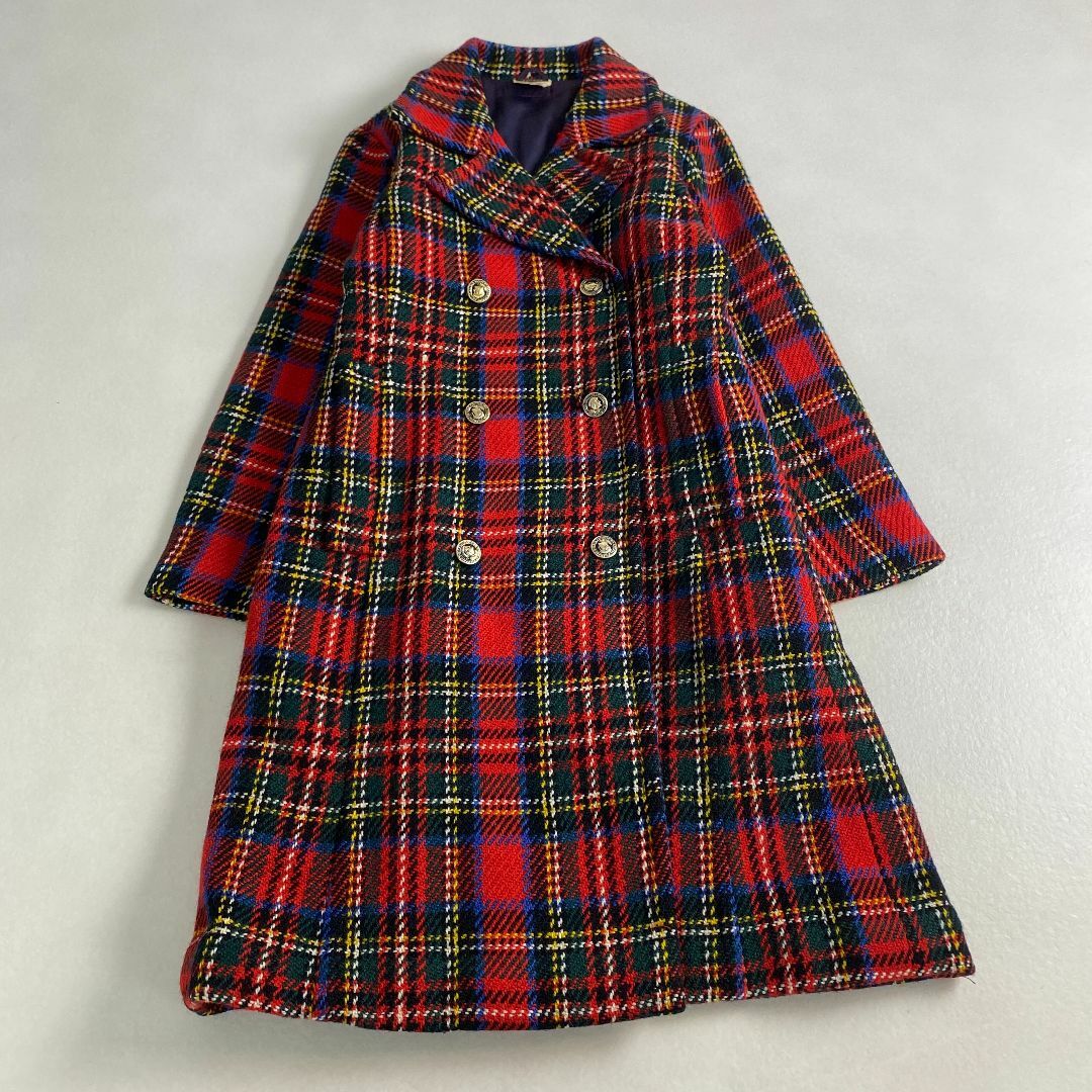 VINTAGE - ヴィンテージ　ロングコート　ダブル　タータンチェック　金ボタン　かわいい