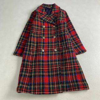 ヴィンテージ(VINTAGE)のヴィンテージ　ロングコート　ダブル　タータンチェック　金ボタン　かわいい(ロングコート)