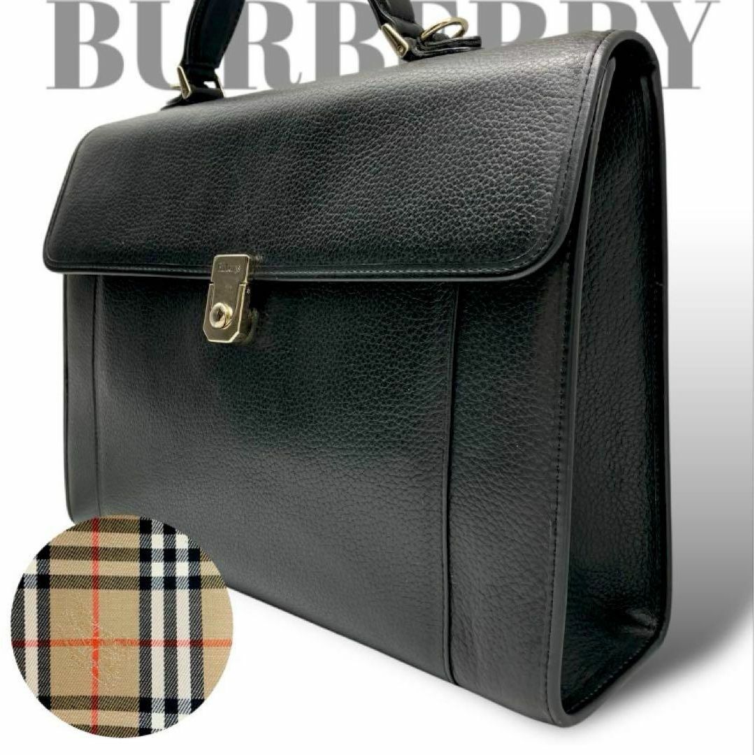 BURBERRY - 良品◎バーバリー ハンドバッグ　レザー　黒　A4収納可　本革　ブラック　ビジネス