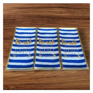 未使用 インテリアトレイ 青白ボーダー 金文字　3点セット