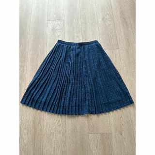 UNIQLO - ユニクロ　ネイビー シフォン プリーツスカート　水玉 ドット(白) M 裏地付き