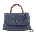 CHANEL シャネル マトラッセ ココハンドル XS ハンドバッグ A92990 リザード キャビアスキン ネイビー ブラウン系 ガンメタル金具 2WAY ショルダーバッグ ターンロック ココマーク トップハンドル 【本物保証】