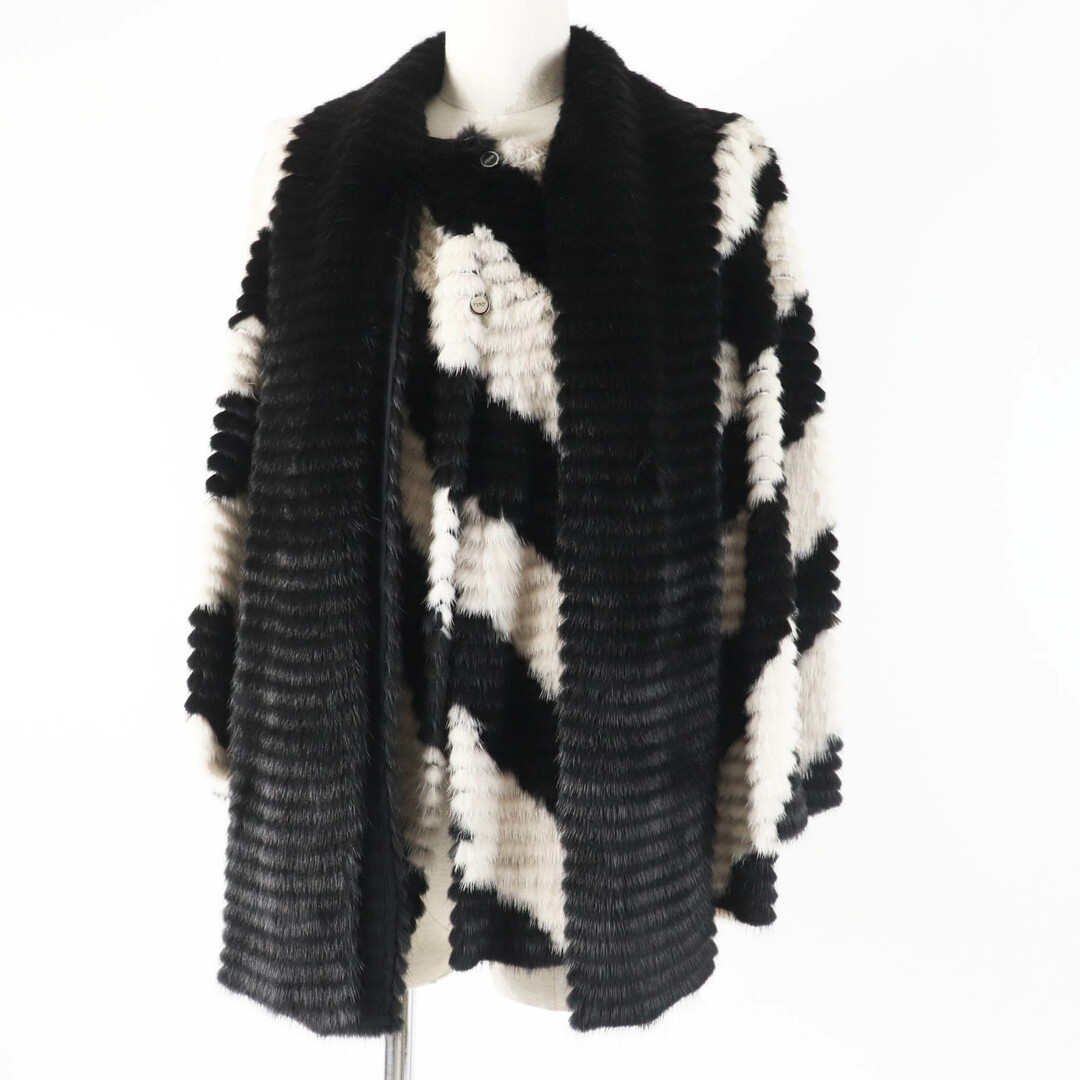 FENDI - 極美品◎FENDI フェンディ 2017年製 FNE04C ミンク シルク ロゴボタン ストール付き 2WAY ノーカラージャケット ブラック ベージュ 38 イタリア製 正規品 レディース