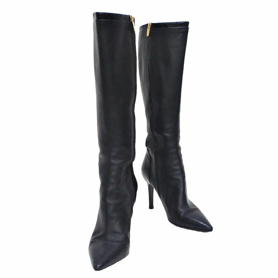 Sergio Rossi - セルジオロッシ ブラック AU8262.002 レディース レザー ロングブーツ 38(24.5cm位) サイド切り替えパテントレザー Sergio Rossi