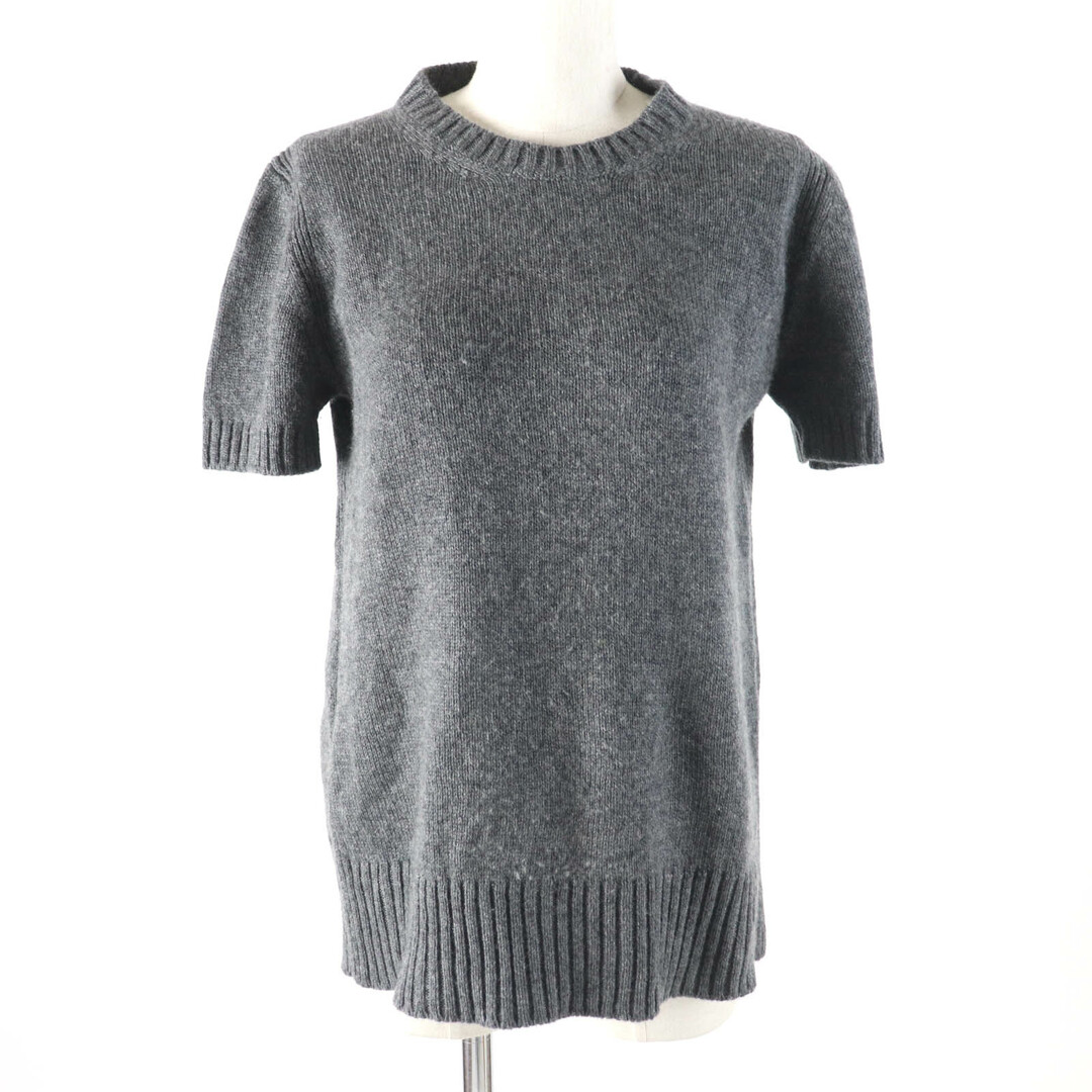 PRADA - 美品★PRADA プラダ カシミヤ100％ クルーネック 無地 半袖ニット トップス グレー 40 イタリア製 正規品 レディース