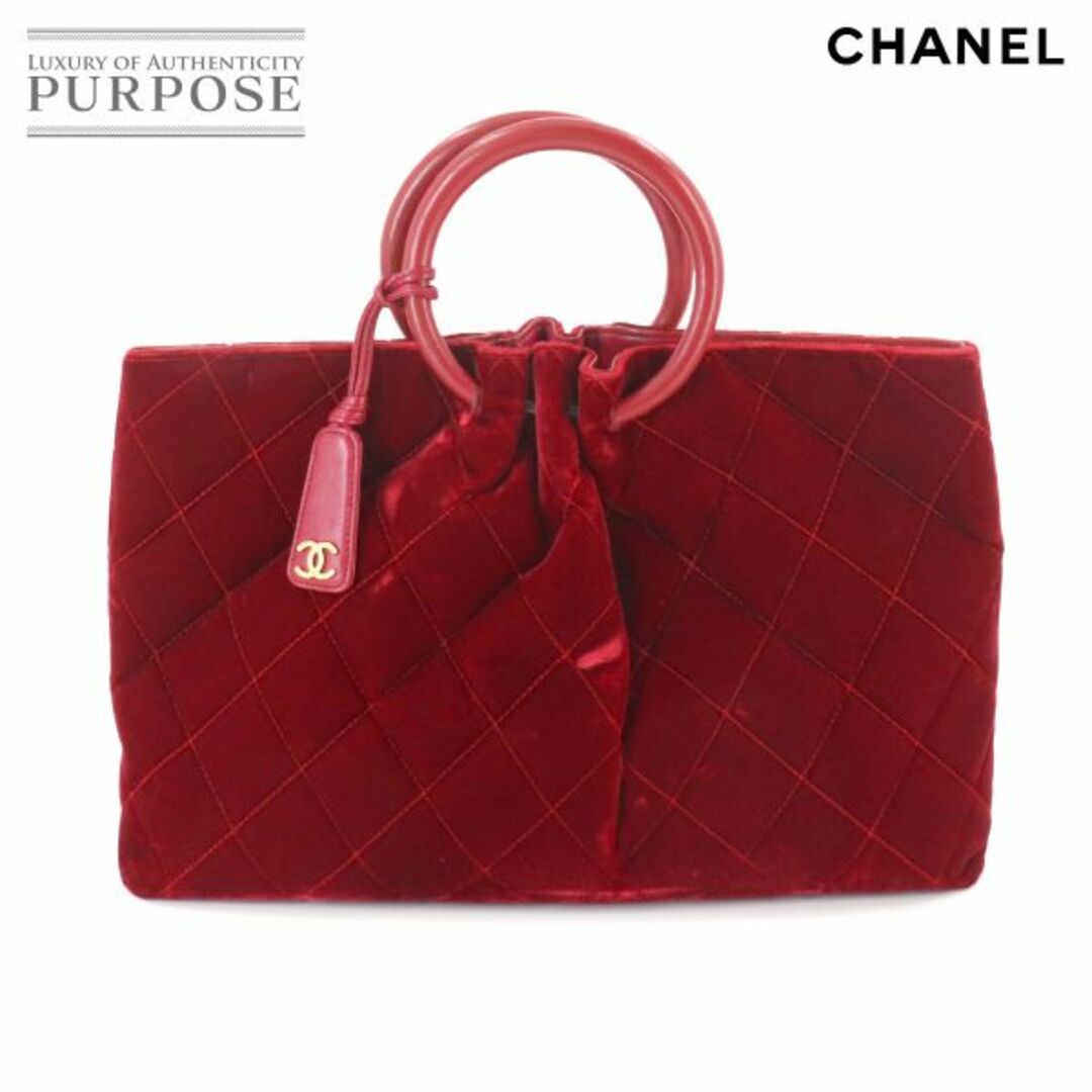 CHANEL - シャネル CHANEL マトラッセ ハンド バッグ ベロア レザー レッド サークルハンドル ゴールド 金具 ヴィンテージ VLP 90242775