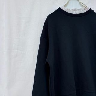 テチチ(Techichi)の美品✨ テチチ トップス 異素材 フリル ネイビー 重ね着風 スエット 紺(トレーナー/スウェット)
