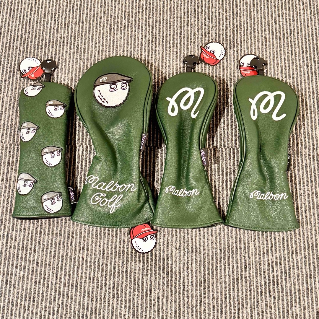 【新品タグ付】Malbonマルボンゴルフ ヘッドカバー 4個 グリーン スポーツ/アウトドアのゴルフ(その他)の商品写真