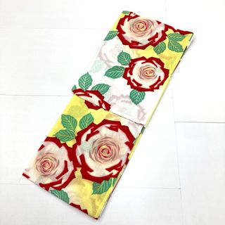 ☆新品未使用☆女性用浴衣　黄色系薔薇模様　綿　フリーサイズ　23(浴衣)