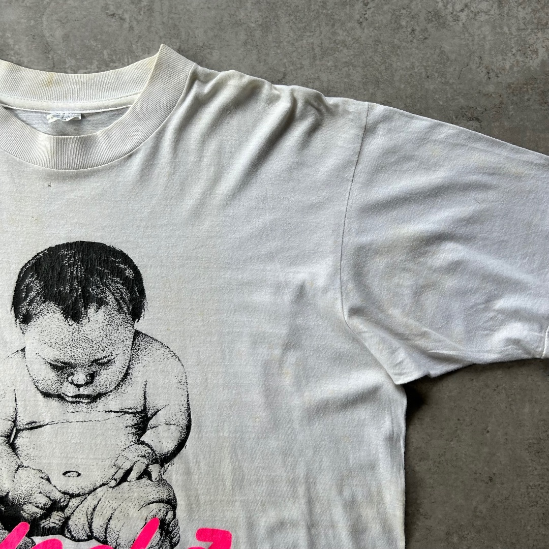 80s90s ヴィンテージtシャツ ホワイト L 人物画 ジョーク 80s90s ヴィンテージtシャツ ホワイト L 人物画 ジョーク