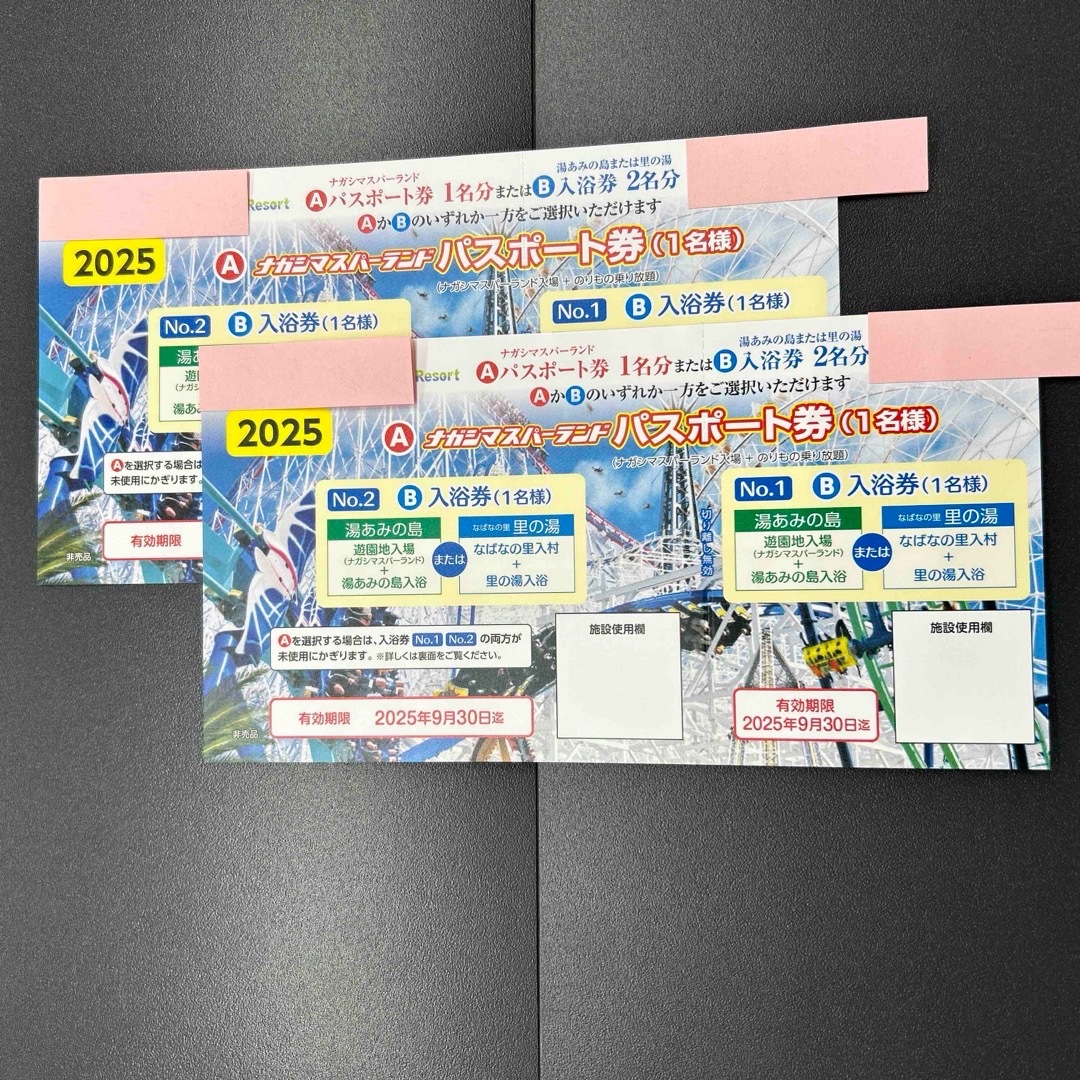 ナガシマスパーランドパスポート券の2枚セットです。 チケットの施設利用券(遊園地/テーマパーク)の商品写真