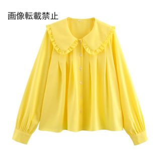 🐹3月新作🌸16736◆yellow イエロー フリル シャツ ブラウス(シャツ/ブラウス(長袖/七分))
