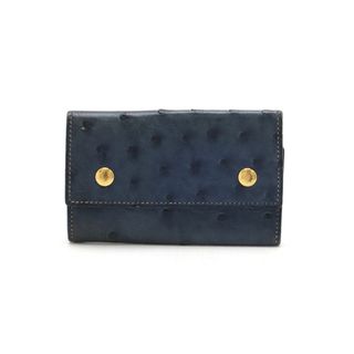 エルメス(HERMES)のHERMES エルメス セリエ エテュイ クレ6 6連キーケース オーストリッチ レザー ネイビー 紺 ゴールド金具(キーケース)