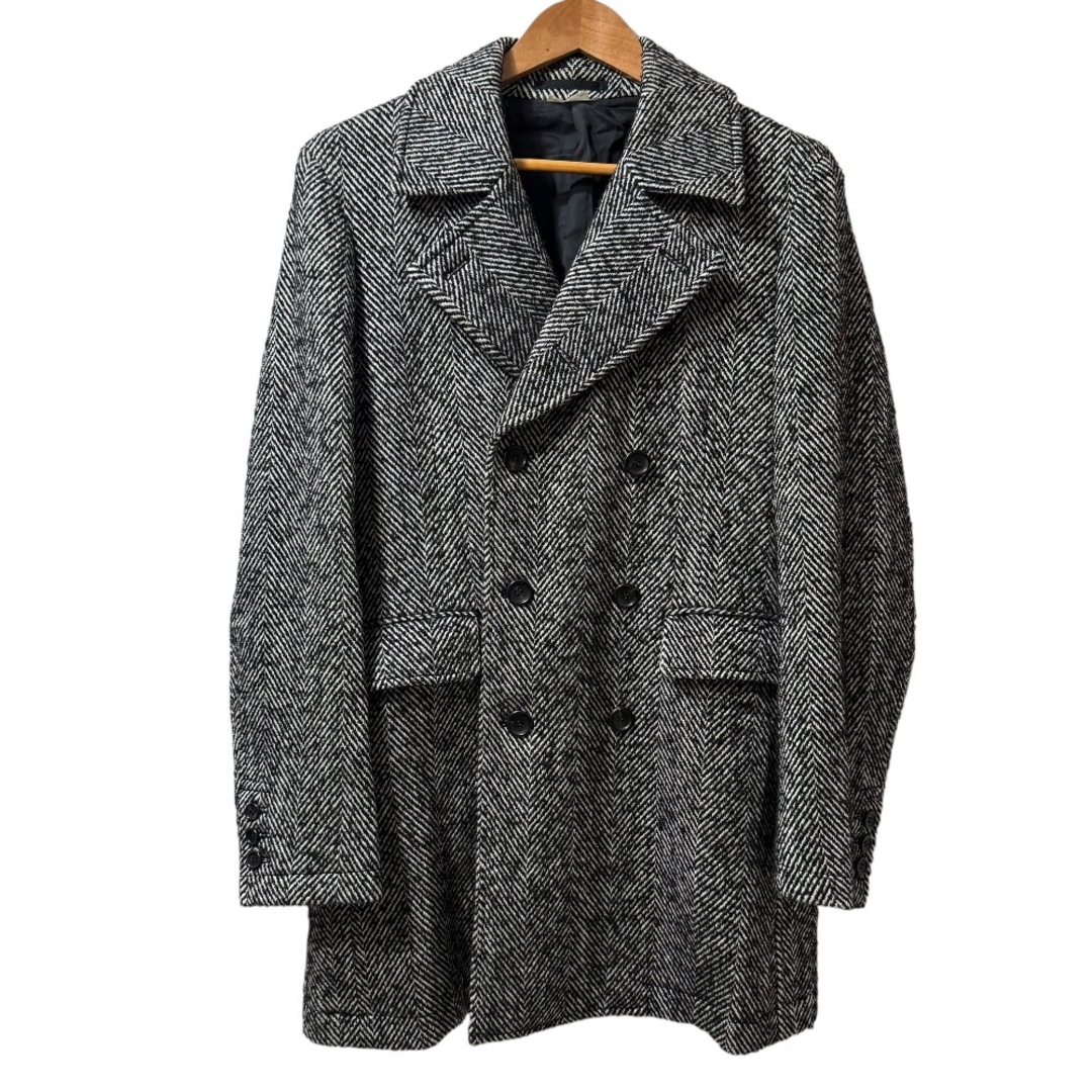 美品 21AW COMME des GARÇONS HOMME DEUX コムデギャルソンオムドゥ ウール ヘリンボーン ダブルコート XS ブラック×ホワイト メンズ 古着 中古 USED