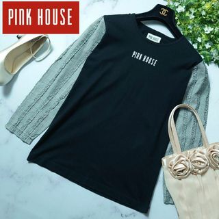 ピンクハウス(PINK HOUSE)のピンクハウス ロゴ ピコフリル カットソー チェック M 黒 コットン ロンT(カットソー(長袖/七分))