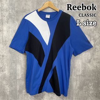 リーボッククラシック Tシャツ L 切り替え マルチカラー メンズ 古着 青黒白