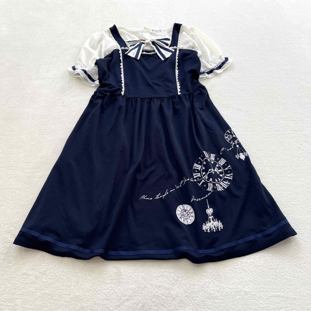 axes femme - axes femme アクシーズファム　膝丈ワンピース　リボン　ネイビー　M