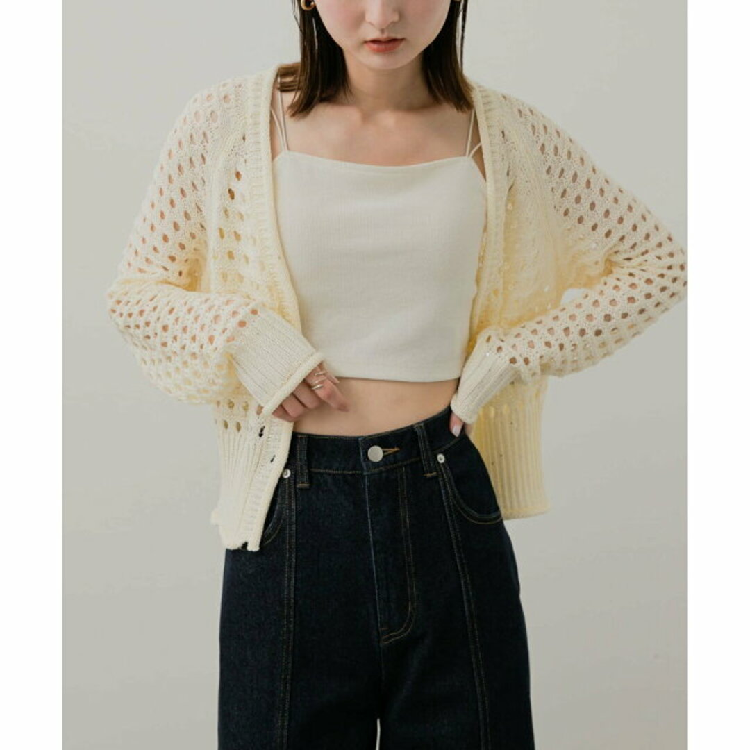 SENSE OF PLACE by URBAN RESEARCH(センスオブプレイスバイアーバンリサーチ)の【IVORY】スパンコールメッシュカーディガン レディースのトップス(カーディガン)の商品写真