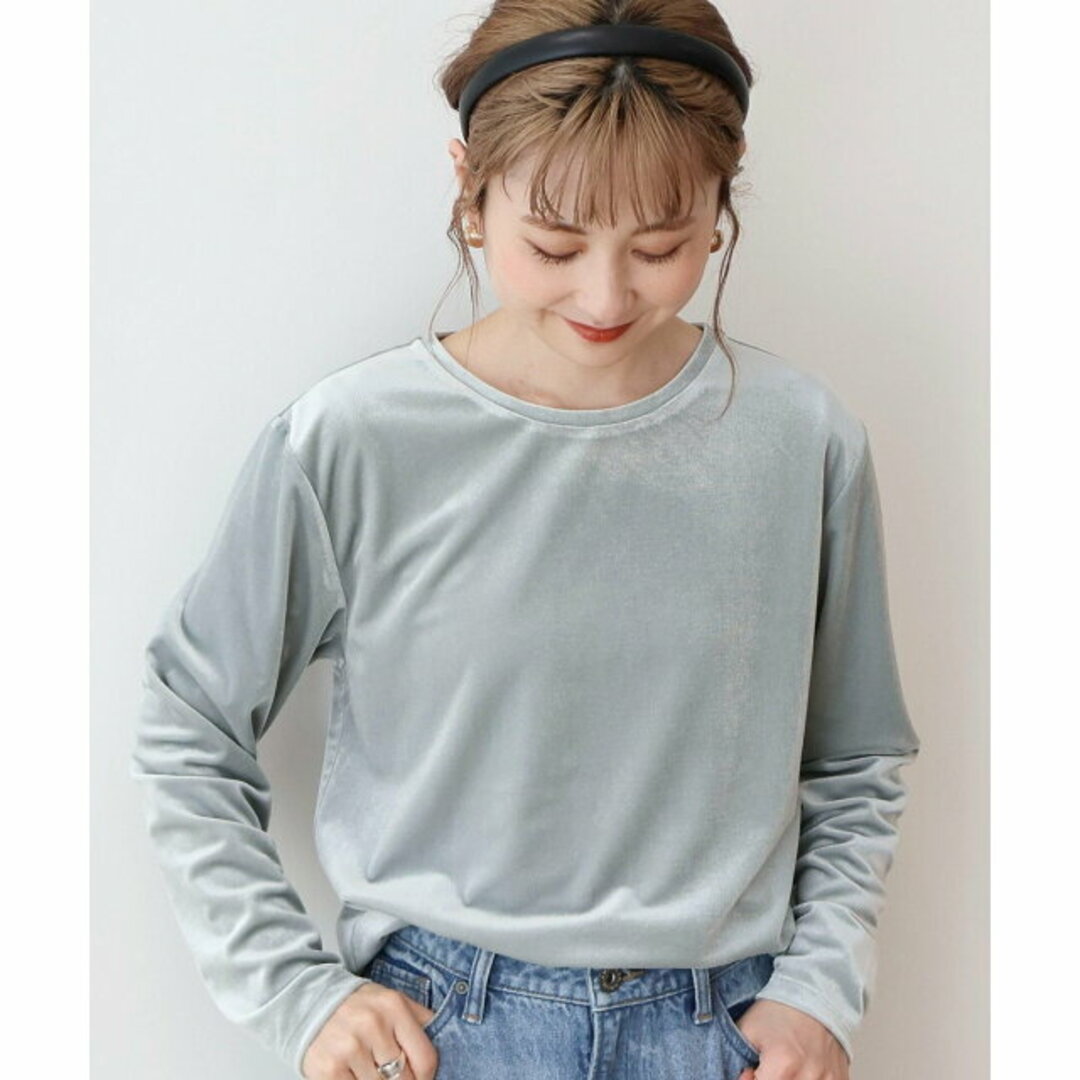 AMERICAN HOLIC(アメリカンホリック)の【ミント】ベロアクルーネックカットプルオーバー レディースのトップス(カットソー(長袖/七分))の商品写真