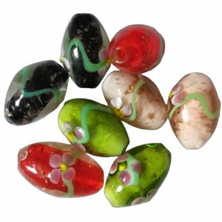 ガラスビーズ 2個 金ラメ 花柄 ガラスパーツ 24mm×14mm 大粒 楕円型(各種パーツ)